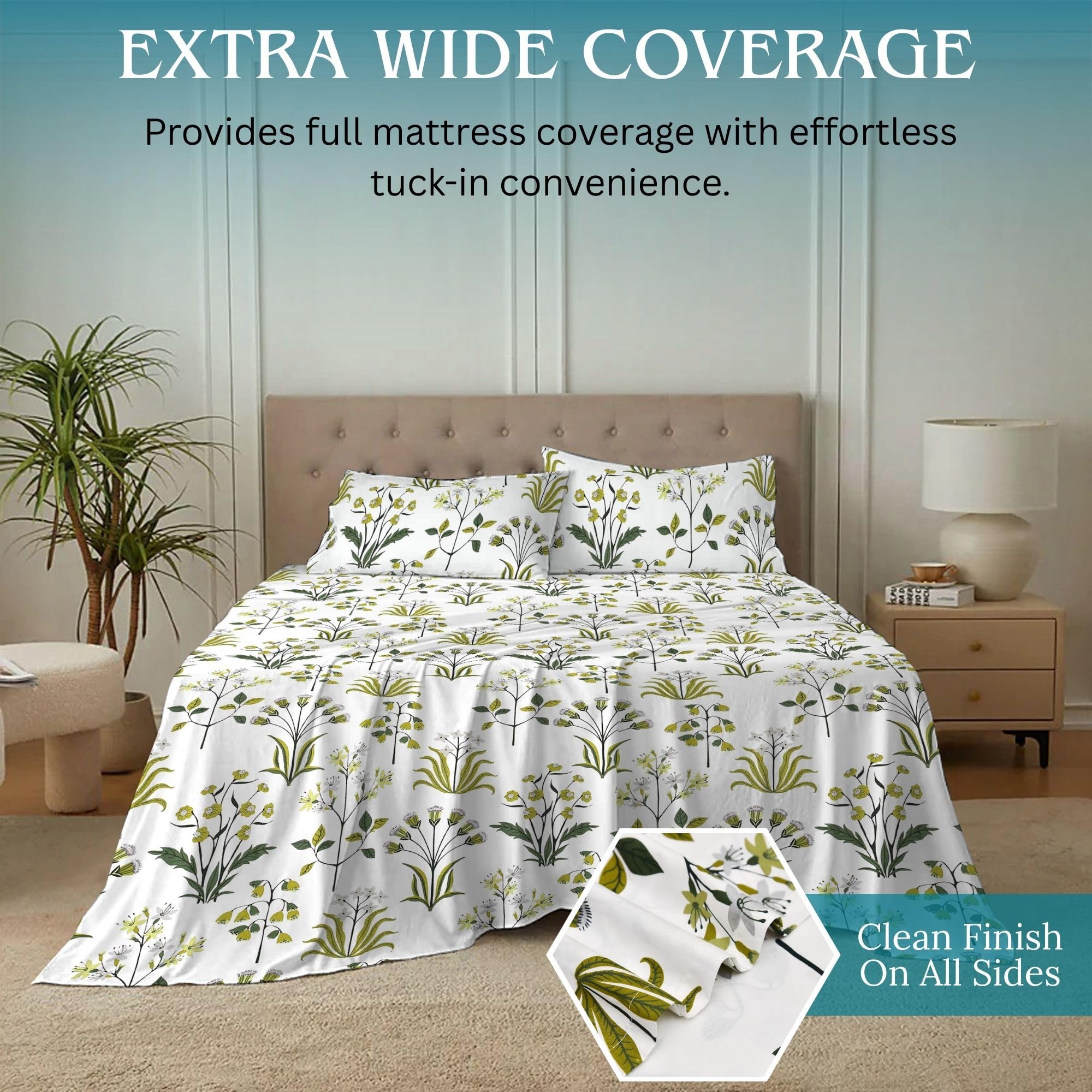 Small Double Flat Sheet 100% Egyptian Cotton, 400TC Floral Print Top Sheet, Cooling Breathable Luxury Bedding - Image 5