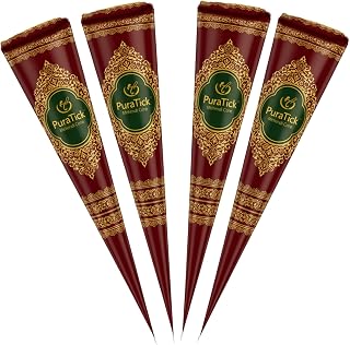 4 Pcs Henna Mehndi Cones Dark Brown Mehndi | All Natural Body Art Organi...
