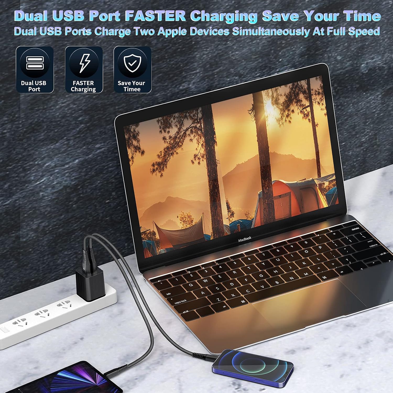 [Apple MFi Certified] iPhone Charger, Veetone 2 Pack 6FT Lightning to USB Fast Charge Data Sync Nylon Braided Cord & Dual Port USB Wall Charger Plug Compatible with iPhone 12/11/XS/XR/X 8/iPad/AirPods