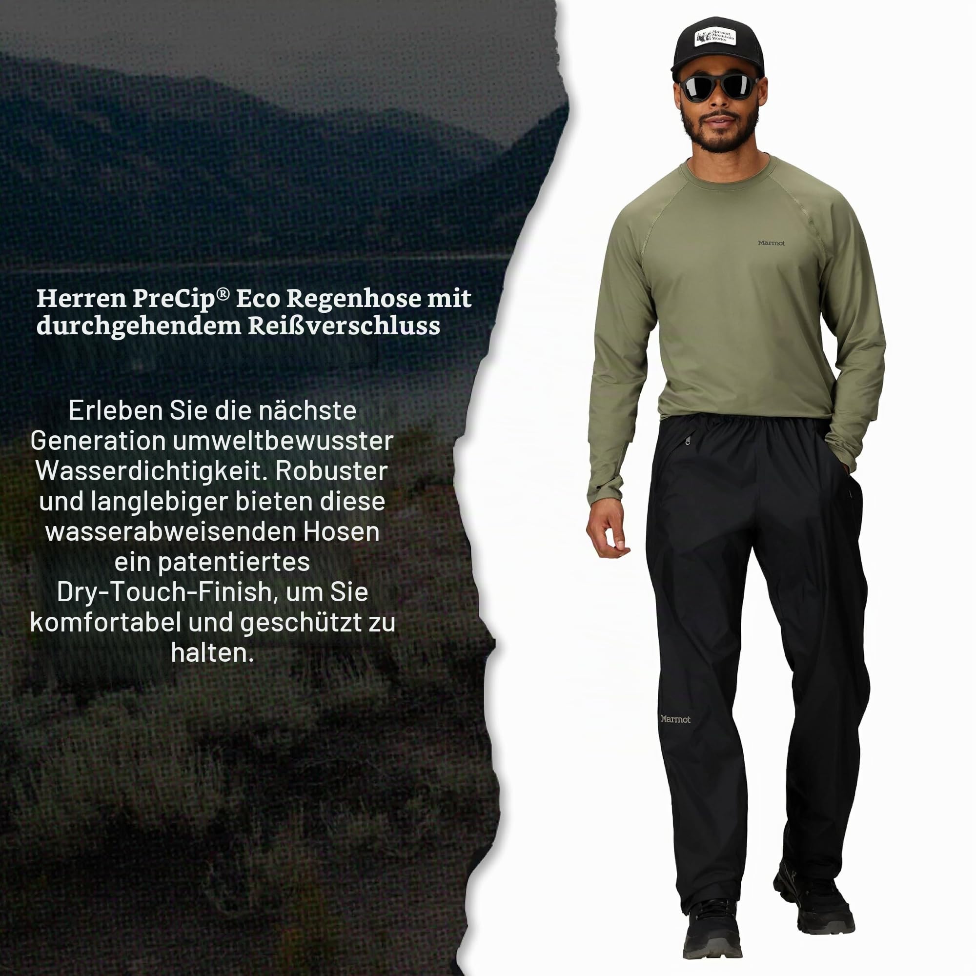 Marmot Herren wasserdichte Regenhose, Winddichte Wanderhose, atmungsaktive Regenkleidung zum Wandern und Trekking Precip Eco Full Zip Pant