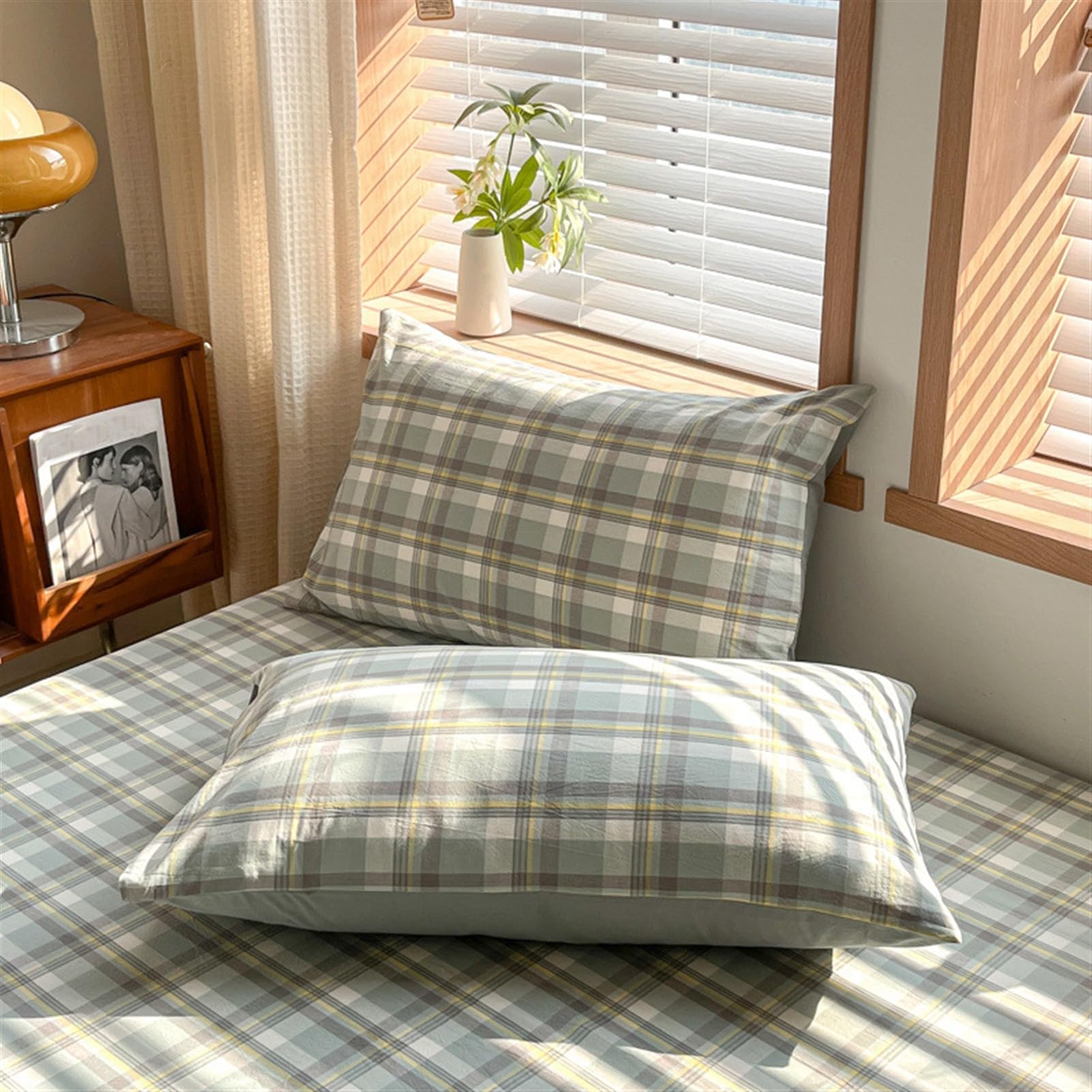 GIBZ Taie d'oreiller en Coton Lot de 2 Taie Oreiller Lavables en Machine Format Housse Coussin Vert 3 48x74cm