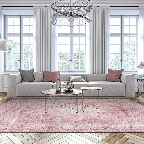 Vista 5 de DECOMALL Kalina Washable Area Rugs 8x10ft, Bohemian Vintage Foldable Large Carpet for Living Room Bedroom, Pink Rosado