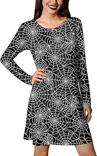 Women's Halloween Costume Skeleton Funny Long Sleeve Midi Dresses - Buy now