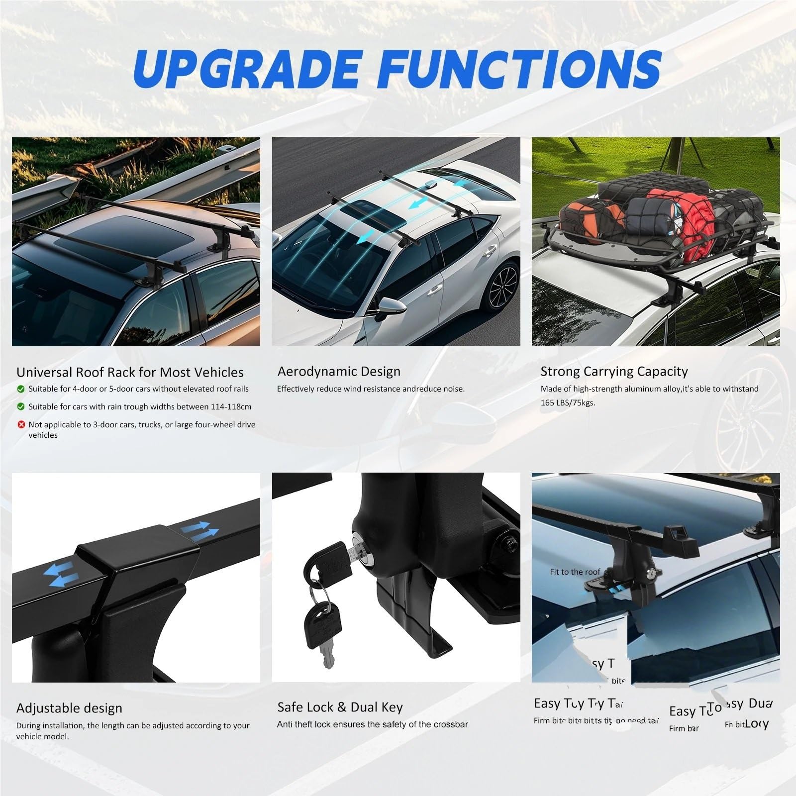 pour 1 Paire 54 Pouces, Support Montage sur Toit Voiture, Barre Rail, Bagages en Aluminium Noir avec Serrure, Support Voiture.