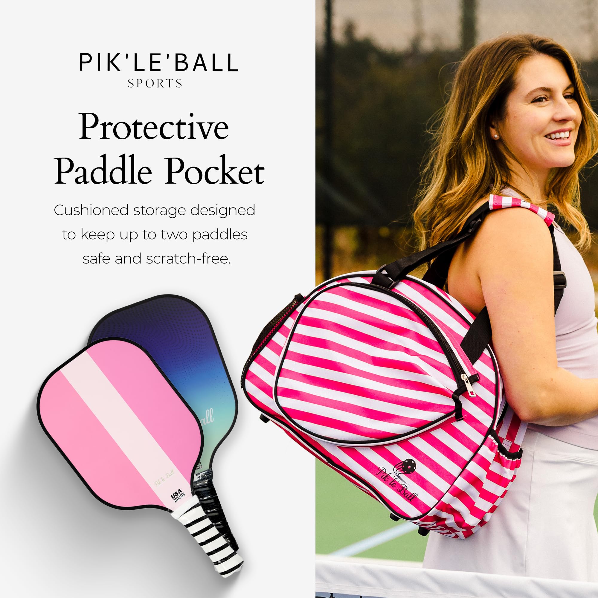 Pik’le’Ball Sport Premium Women's Pickleball Bag – Stylish and Versatile Sports Bag with Water Bottle Holder, Padded Paddle Pocket, and Spacious Design (fits 2+ Paddles!)