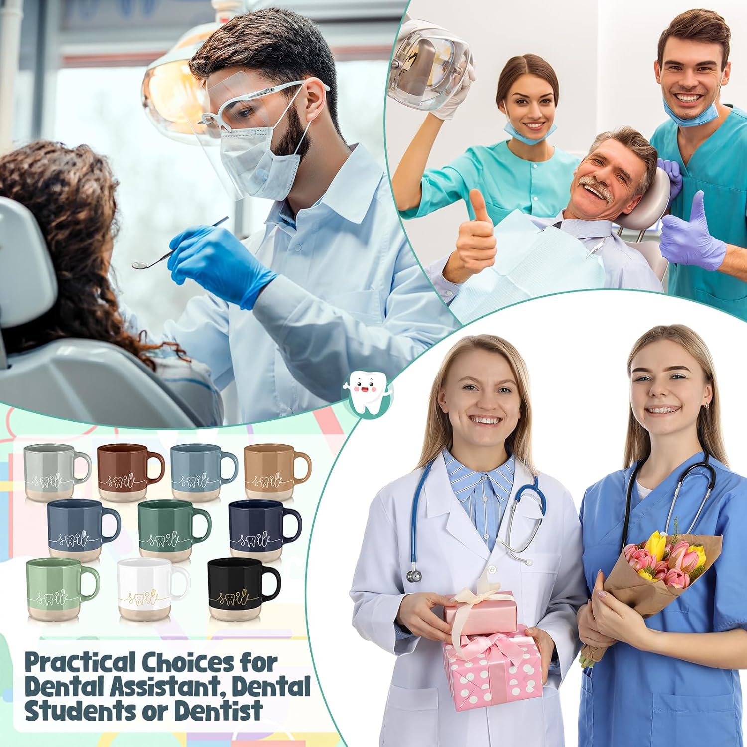 10 Pcs Dental Hygienist Appreciation Gifts Bulk Tooth Ceramic Coffee Mugs Dentist Gifts 13 oz Thank You Mugs for Women Men Oral Health Graduation Orthodontic Dentist Assistant Office, 10 Color
