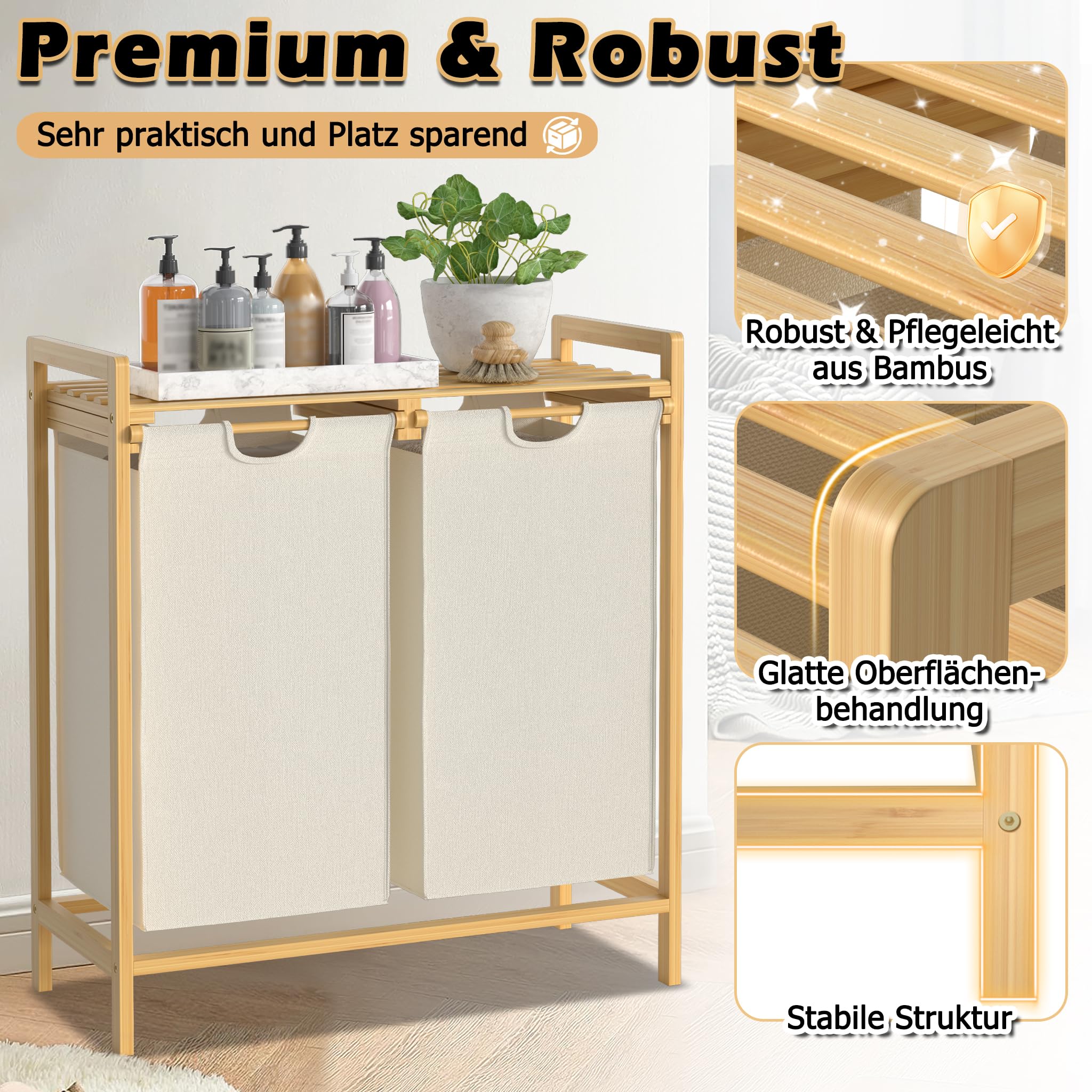 Aufun Wasmand van bamboeframe, 73 x 64 x 34 cm, bamboeframe Aufun Wasmand van bamboeframe, 73 x 64 x 34 cm, bamboeframe