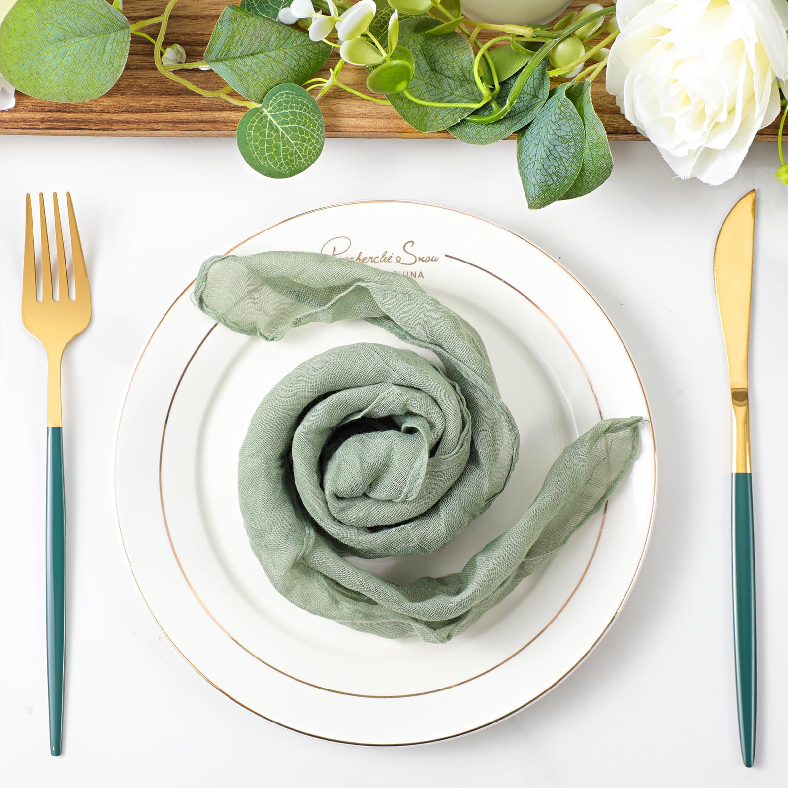 Serviettes en tissu gaze, vert, 50 x 50 cm, serviettes de table plissés, serviettes polyvalentes, pour dîner, mariage, fête, décoration de la maison, 48 pièces