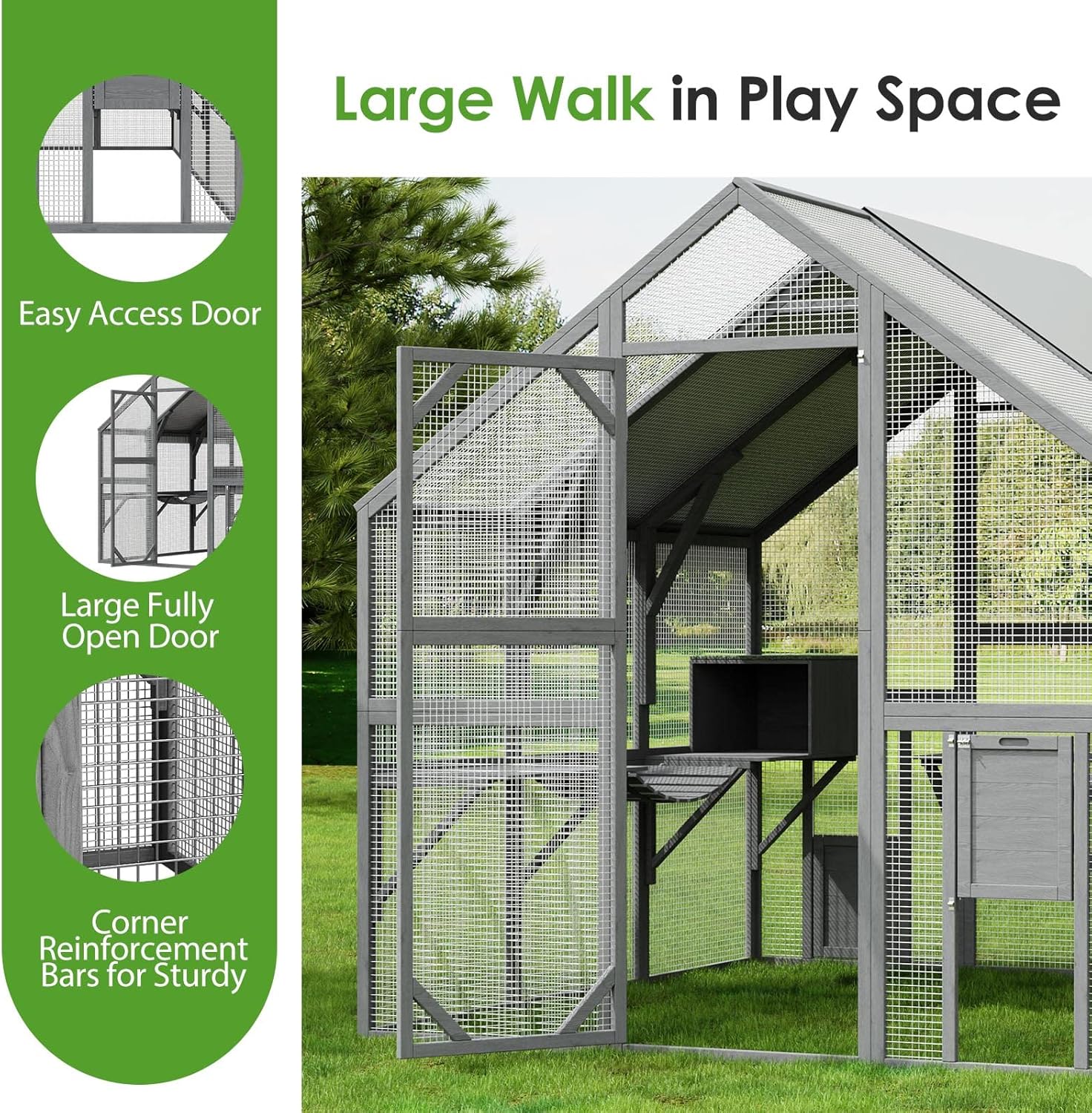 review Lovinouse Large Outdoor Cat House, 43ft² Luxury Wooden Cat Run Enclosure Walk in Cat Catio Kitten Condo with Enter Door, 2 Cat Doors, 2 Playpen & Hiding Houses, Bridges, Walks, Roof Cover, Grey