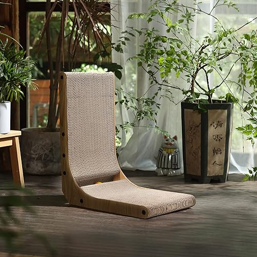 Miniatura 6 de FUKUMARU Rascador para gatos, almohadilla para rascar en forma de L de 18.6 pulgadas para gatos montada en la pared, cartón rascador para gatos de