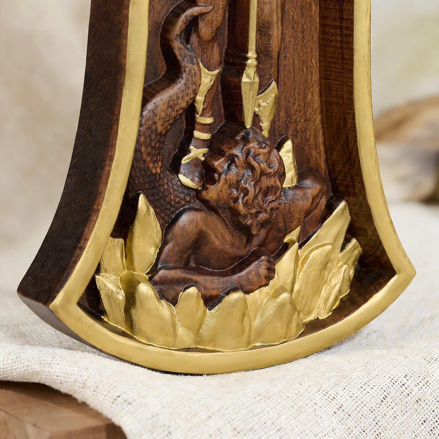 BGCOPPER Wooden Saint Michael Cross, Archangel Michael Cross Wall Decor Handmade Crucifix Wall Cross Christmas Gift - 10 Inch