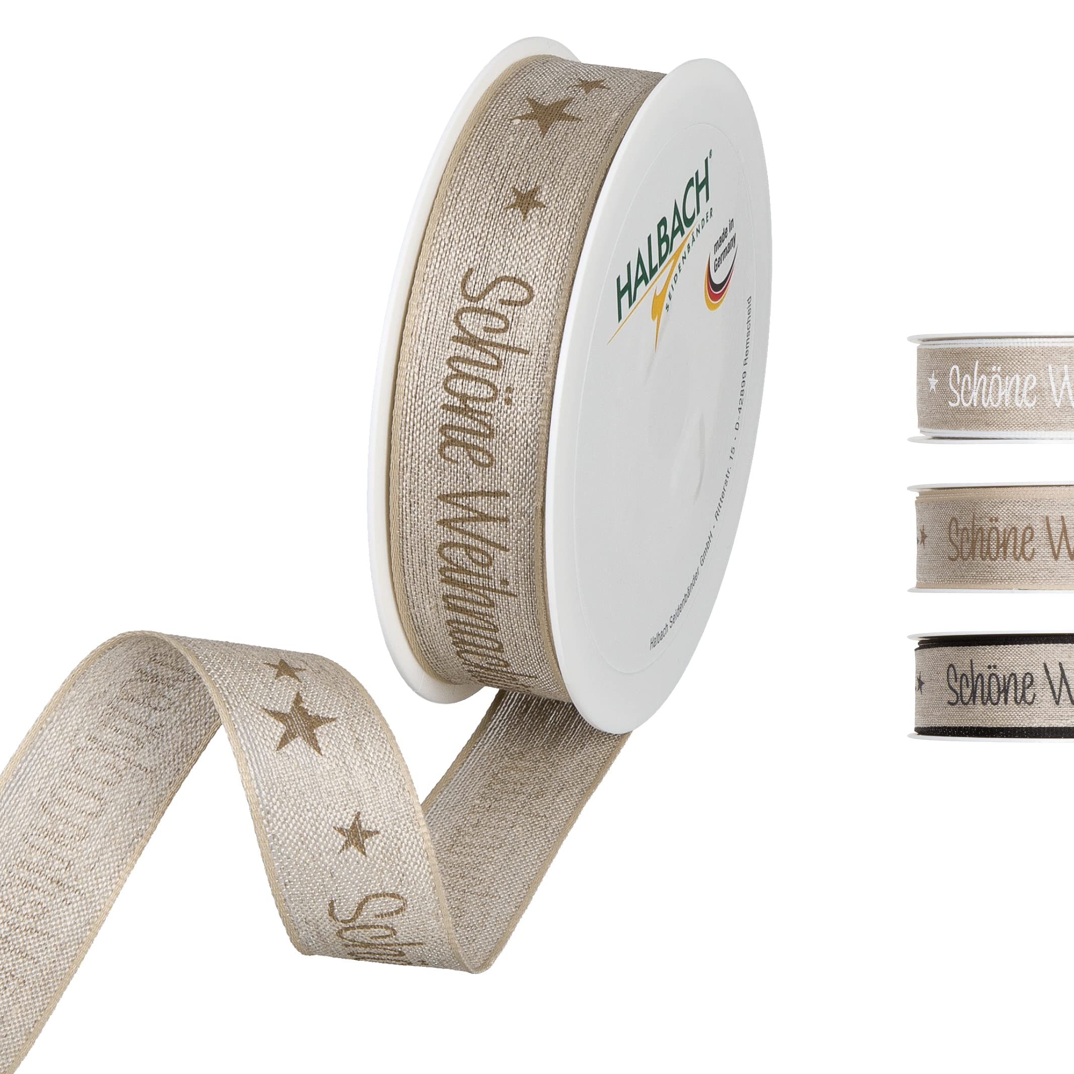 Halbach Weihnachtsband 'Weihnachten' - Stilvolles Geschenkband Aus Seide (15 Mm, 20 M)