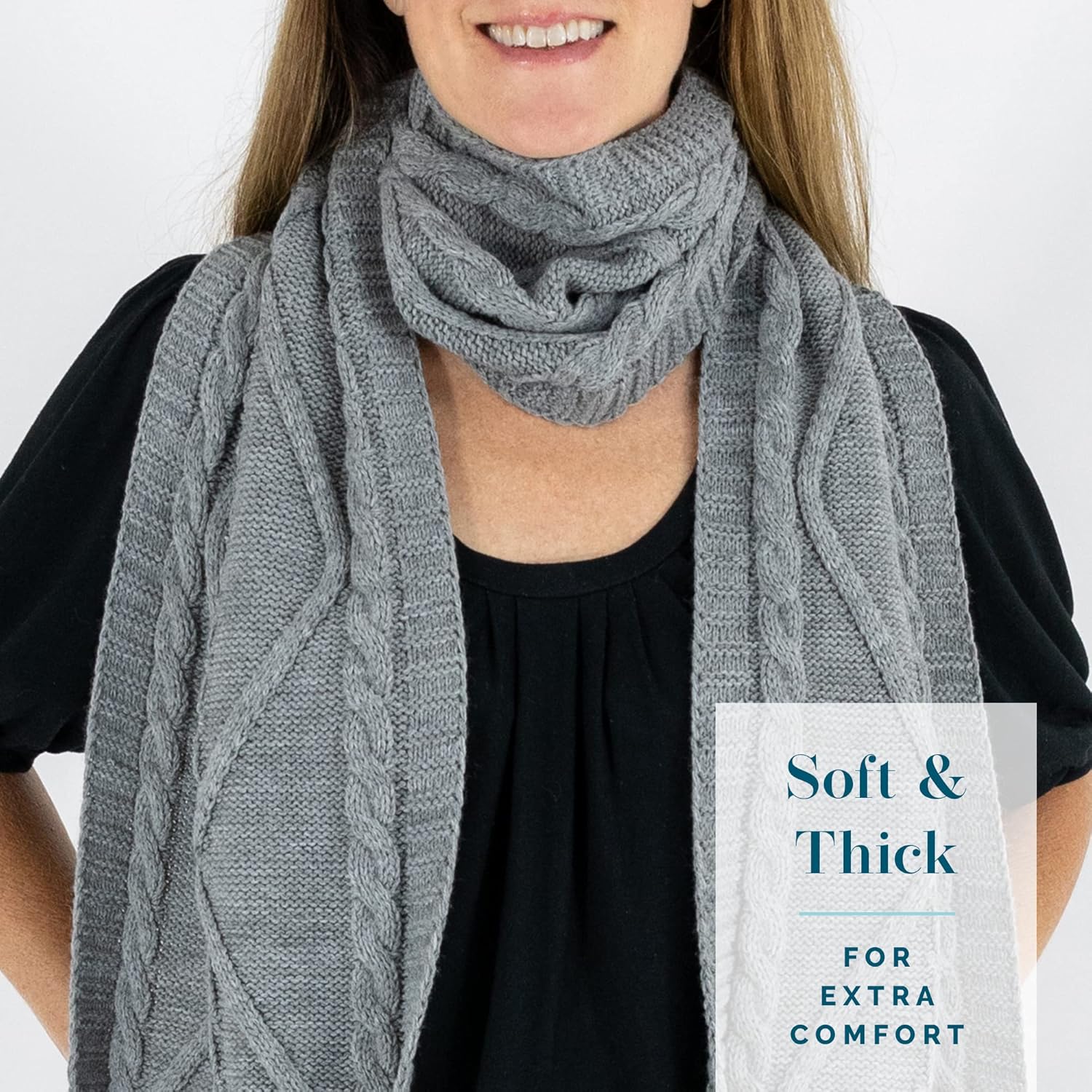 Thick Cable Knit Scarf with Pockets for Women, Warm Cozy Winter Scarf with Hand Pockets for Cold Weather | Holiday Gift for Her, Christmas Gift or Stocking Stuffer