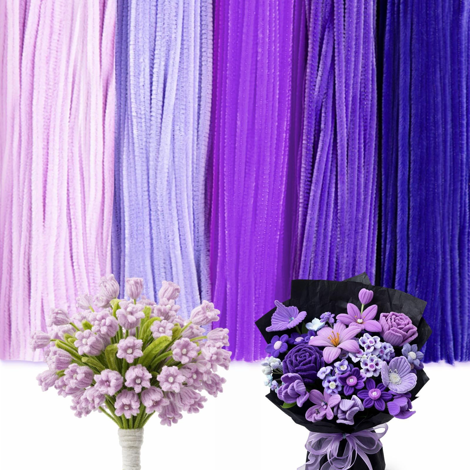 Peryiter 500pcs Pipe Cleaner Craft Pack, Purple, 12 Inch
