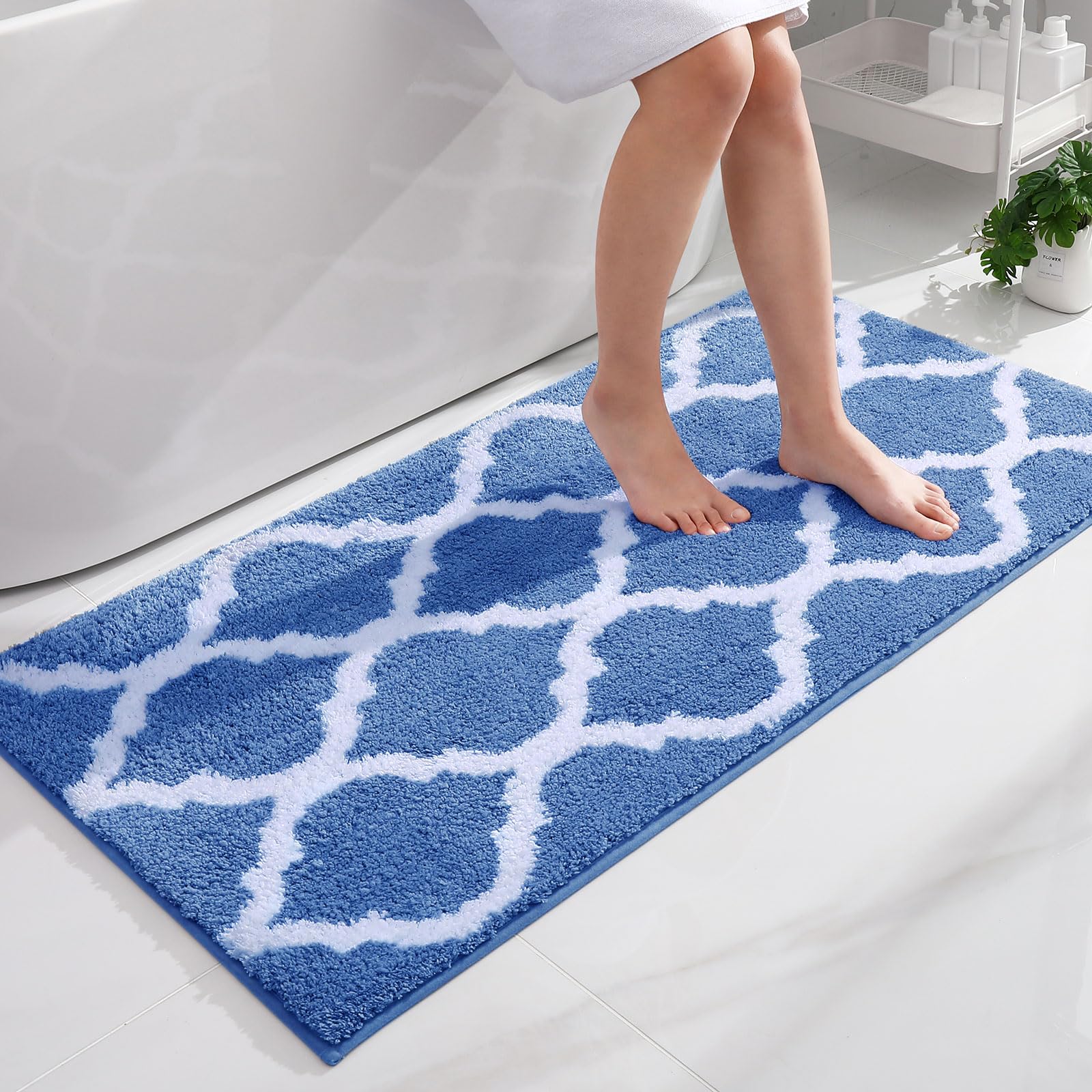 OLANLY Bathroom Rugs 47x24, Soft and Absorbent Microfiber Bath Rugs, Non-Slip Shaggy Shower Carpet, Machine Wash Dry, Bath Mats for Bathroom Floor,