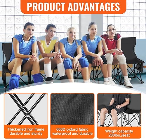 Miniatura 6 de VEVOR Banco B plegable portátil de 6 asientos, silla de banco de camping al aire libre con bolsa de transporte y respaldo, asiento de banco de