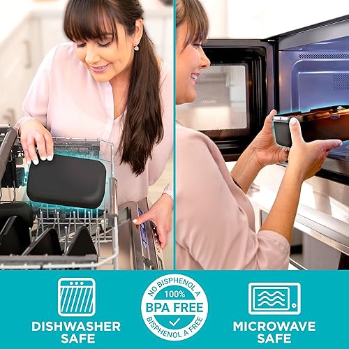 Miniatura 7 de Caja Bento doble prémium para adultos, 67 onzas líquidas sin BPA, lonchera apilable negra con tapas y divisores a prueba de fugas, perfecta para