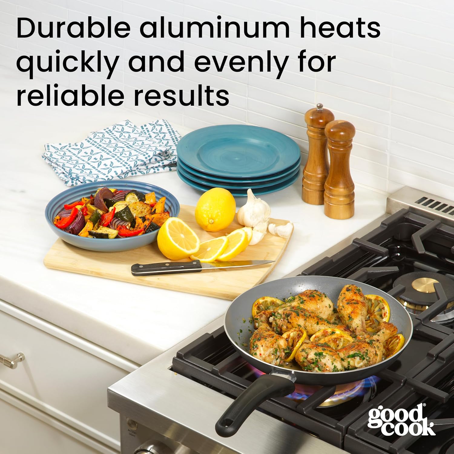 GoodCook Everyday Fry Pan Ceramic Nonstick Aluminum Construction for Even Heating Non-Toxic PTFE & PFOA Free, 10-Inch, Black