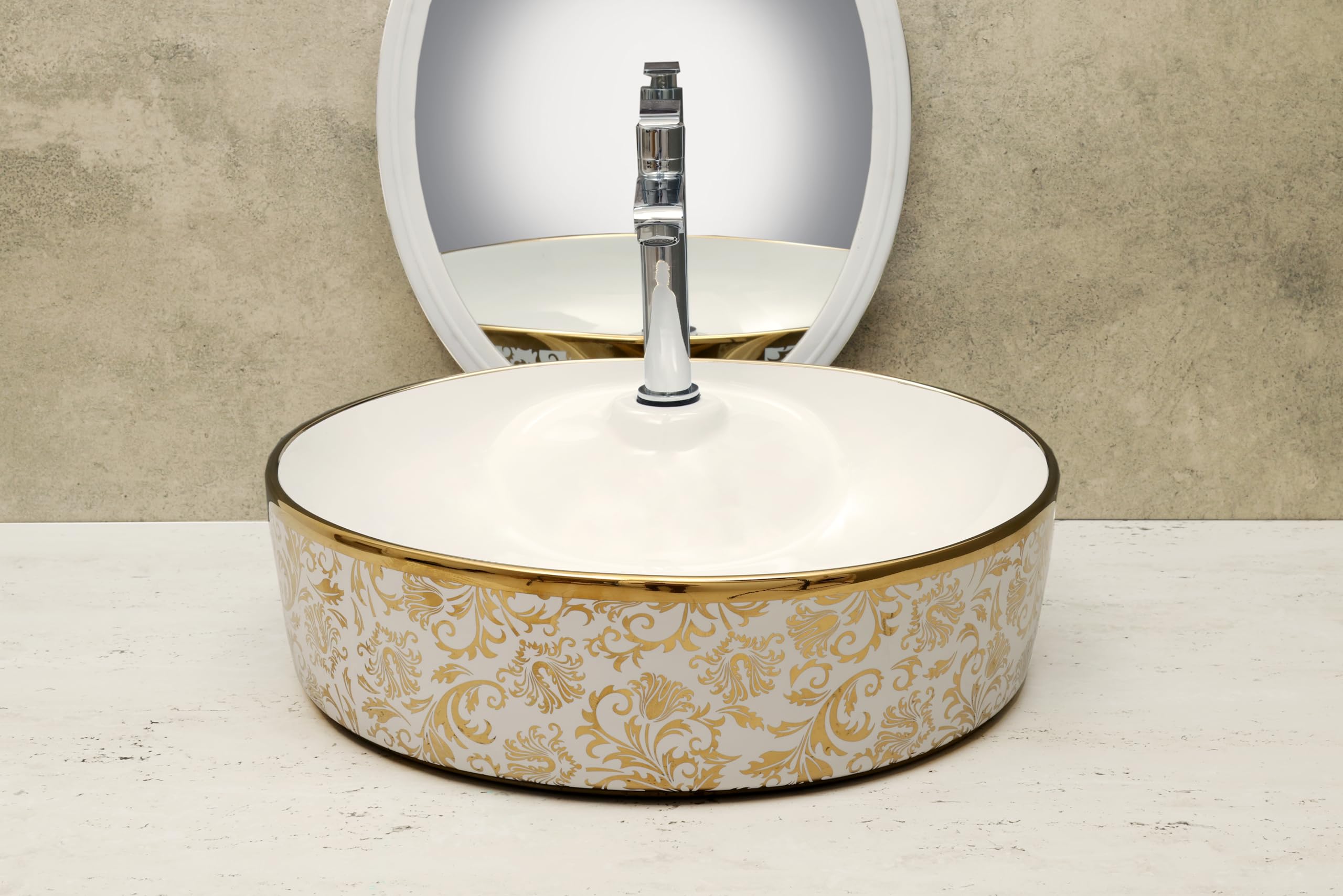 HISRE Resin Round Designer Wash Basin Countertop Tabletop For Living Room Hotel Lobby Bathroom Basins & Living Room/Vessel/Sink/Wash Basin Gold (17 x 17 x 5 (1) G2401, photo 1 of 4