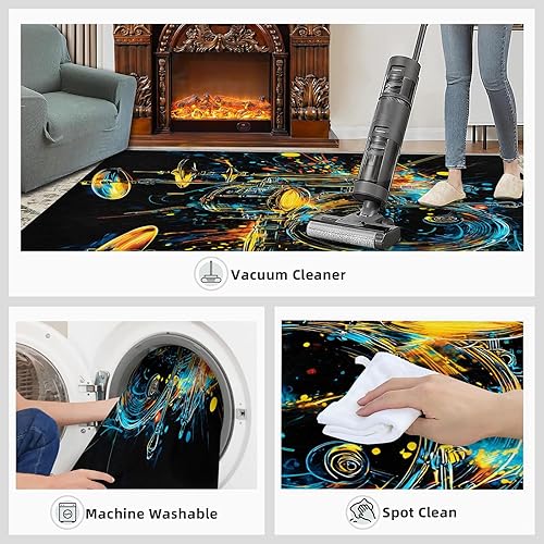 Miniatura 153 de Alfombra de instrumentos musicales – Alfombras de 4 x 5 pies para sala de estar, alfombra de área musical, alfombra de área musical, alfombra