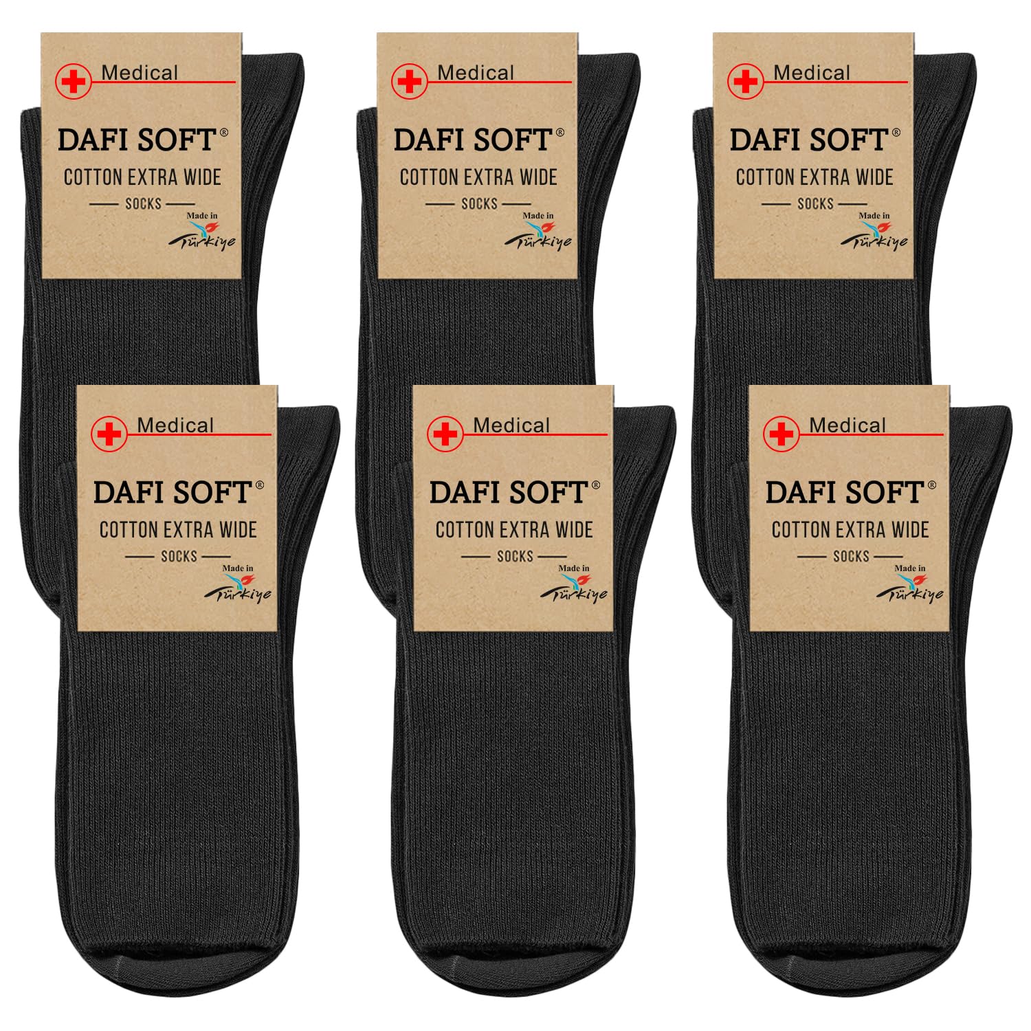 Dafi soft6 Pairs Diabetic Extra Wide Socks, Cotton, Made in TurkeyOEKO-TEX STANDARD 100