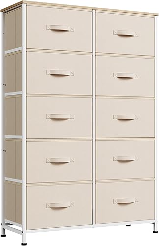 Miniatura 8 de WLIVE Cómoda gris para dormitorio con 10 cajones de tela, unidades organizadoras altas para sala de estar, ropa, armario, torre de almacenamiento