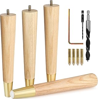 Premium Ash Wood Furniture Legs with Gold Caps (Full Install Kit) - Pick Your Size and Color