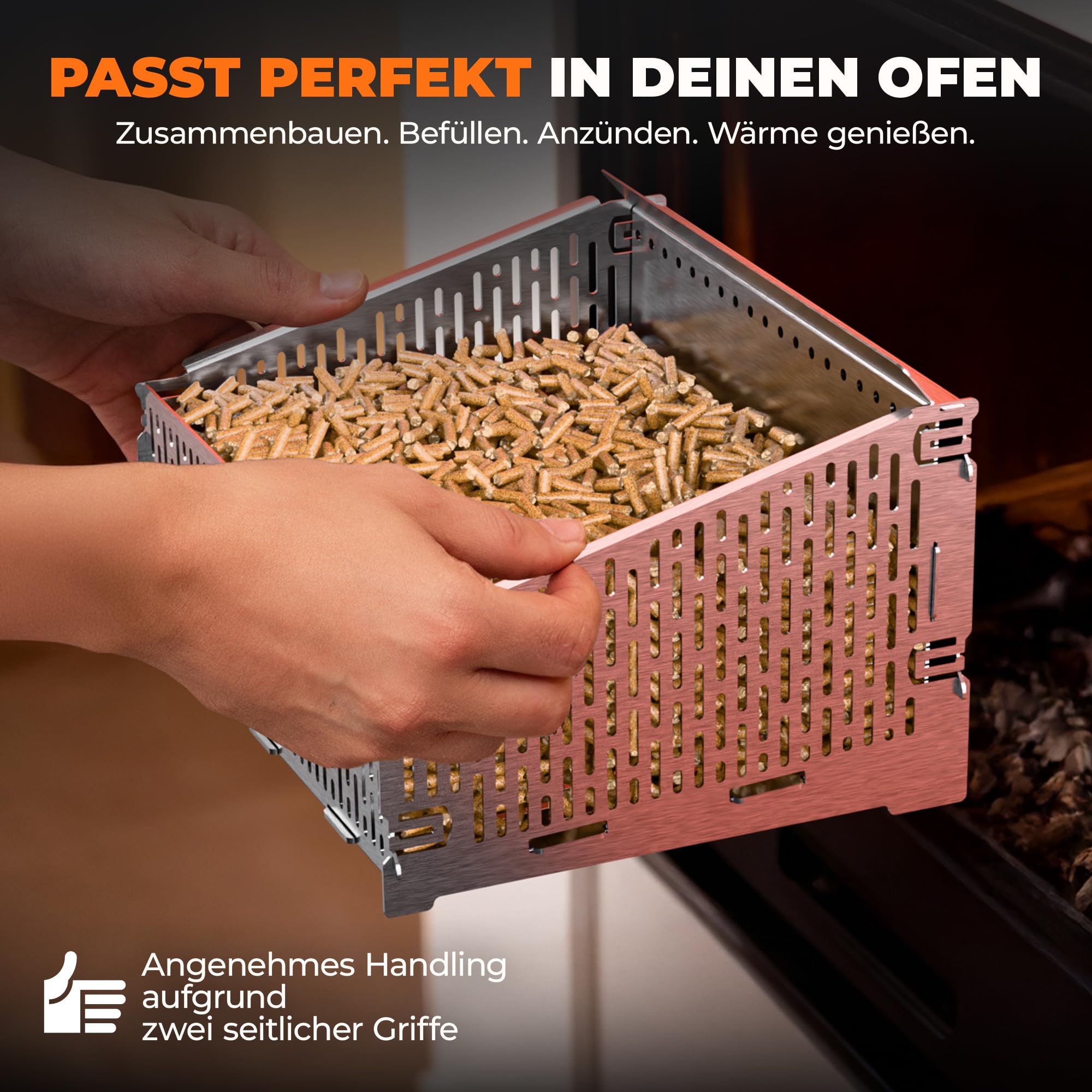31x25x19cm hitzeresistenter Pelletkorb für Kaminofen | Edelstahl Pelletkorb | Pelletbrennkorb 40% mehr Heizleistung | Pelletkorb für Holzofen mit sauberer Verbrennung | Pelletskorb Kaminofen