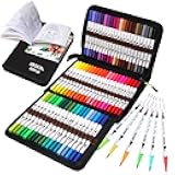 ZSCM Art Duo Tip Brush Markers Set, 60 Colors Fine Brush Tip Artist Drawing Pens Set with Coloring Book, for Adult Sketching Journal Planner School Supplies Gifts