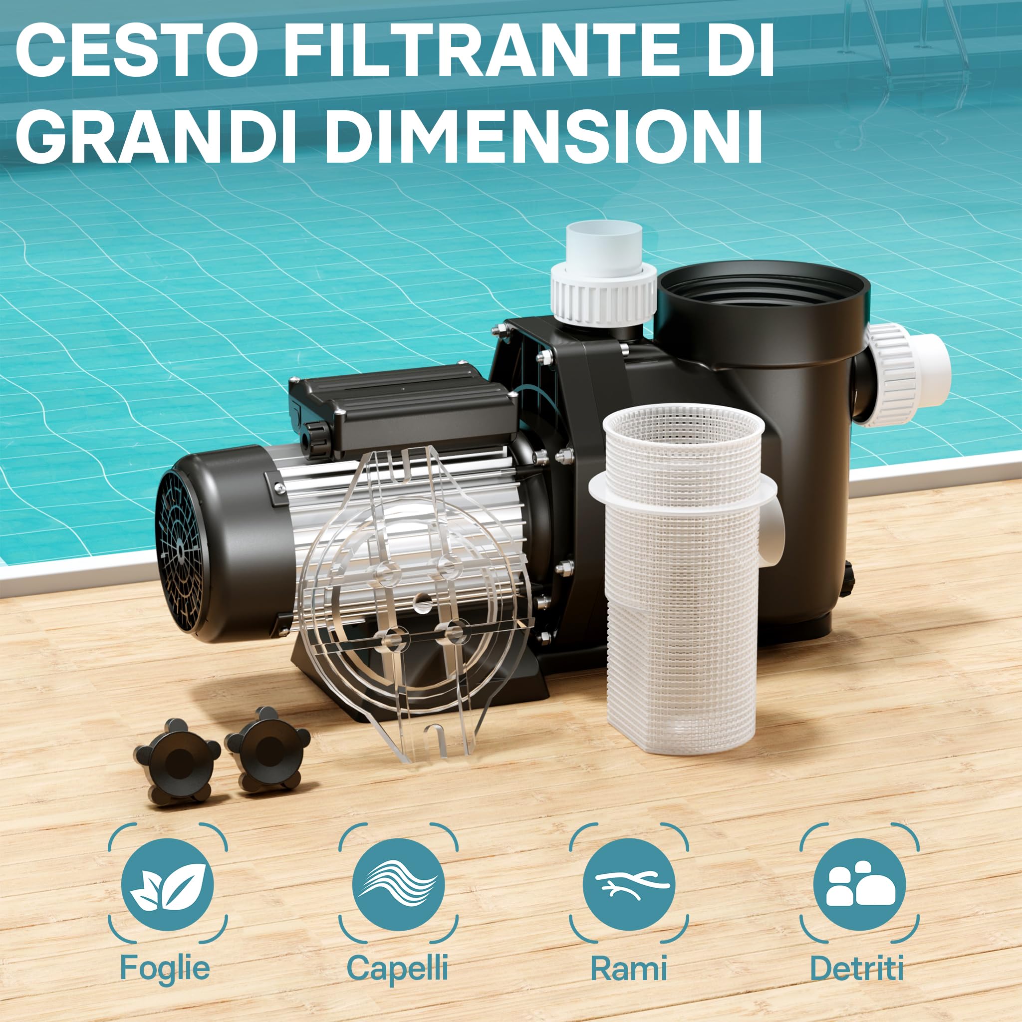 Wiltec Pompa piscina per ricircolo e filtraggio 33600 l/h 1500 W Pompa di circolazione