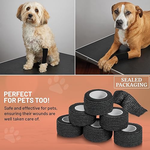 Miniatura 6 de Vendaje cohesivo autoadherente, paquete de 6 rollos, 1 pulgada de ancho x 5 yardas, cinta deportiva deportiva para uso médico, deportes, primeros