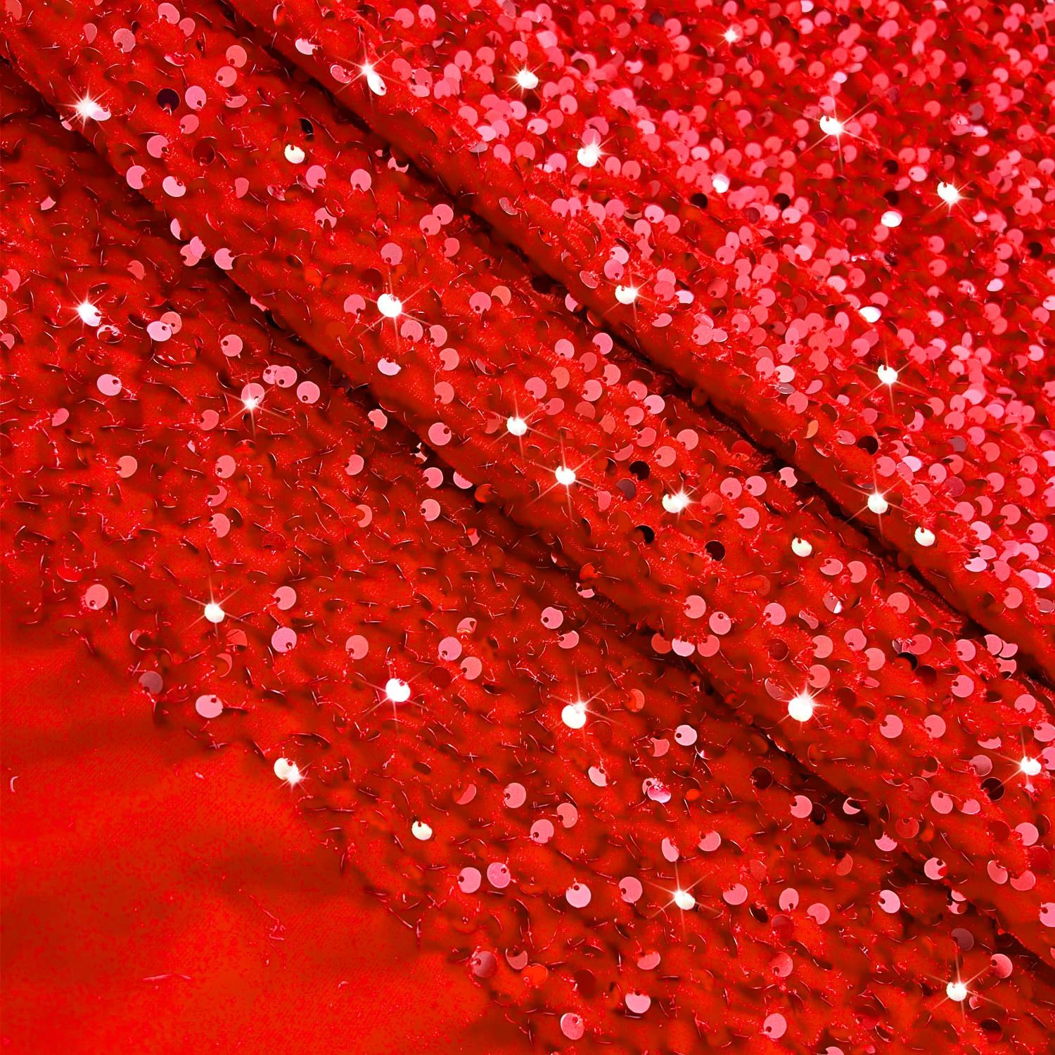 MODFUNS 6 Yards Sequined Fabric by The Yard Red Sequins Velvet Fabric Glitter Stretch Fabric for Dress Sparkly Quilting Fabric by The Yard Mermaid Sequin Material for Craft Sewing Cloths