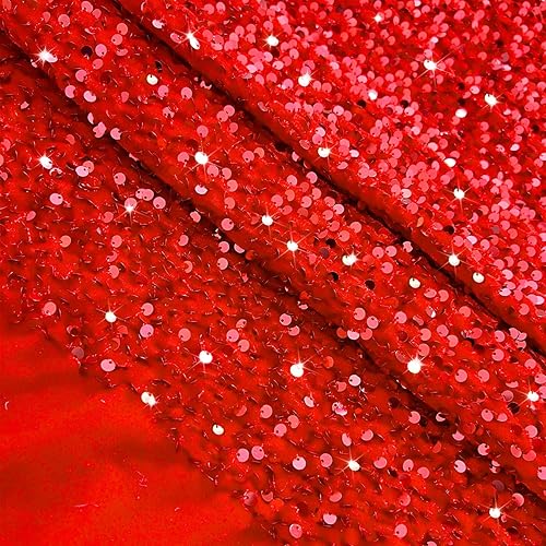 Miniatura 4 de The Yard - Tela de lentejuelas rojas de 6 yardas, tela de terciopelo de lentejuelas rojas con purpurina para vestido, tela de acolchado brillante