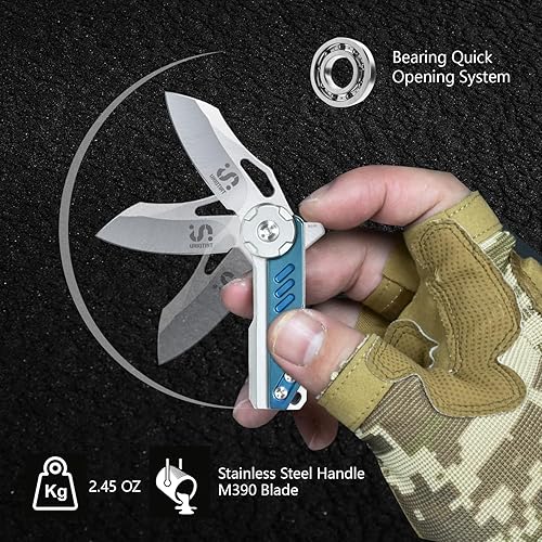 Miniatura 5 de UNIQTINT Mini EDC - Cuchillo plegable para caballeros con mango de acero inoxidable, cuchillo de bolsillo de 2.4 onzas con hoja de acero M390 de 1.8