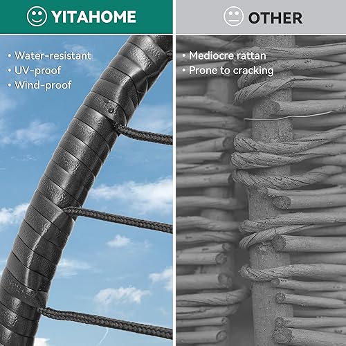 Miniatura 5 de YITAHOME Silla de huevo con soporte para interiores y exteriores, con cojín de mimbre, silla de ratán de polietileno, otomana incluida para patio,