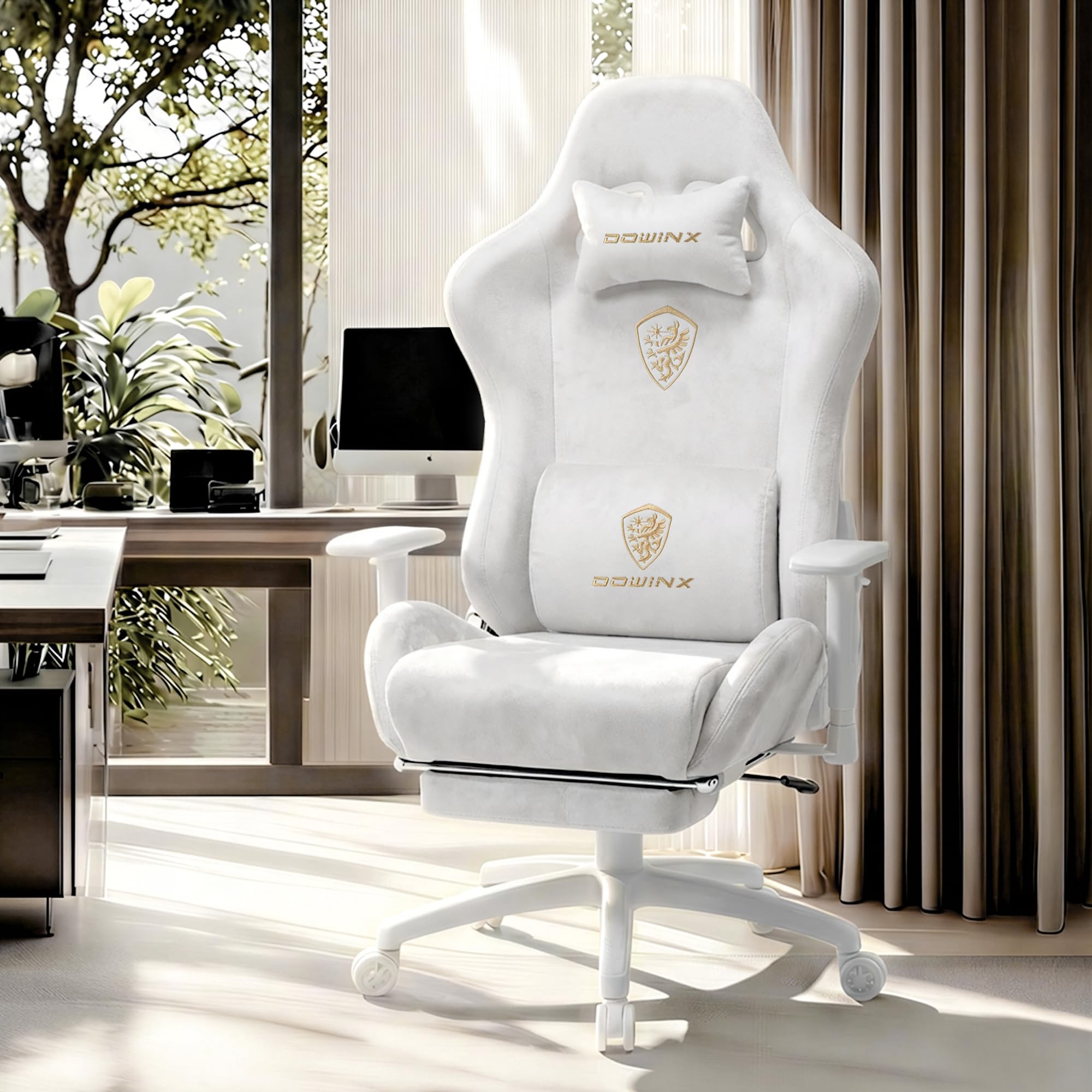 Dowinx Chaise Gaming,Ergonomique Dureau,Simili Daim Chaise,Blanc