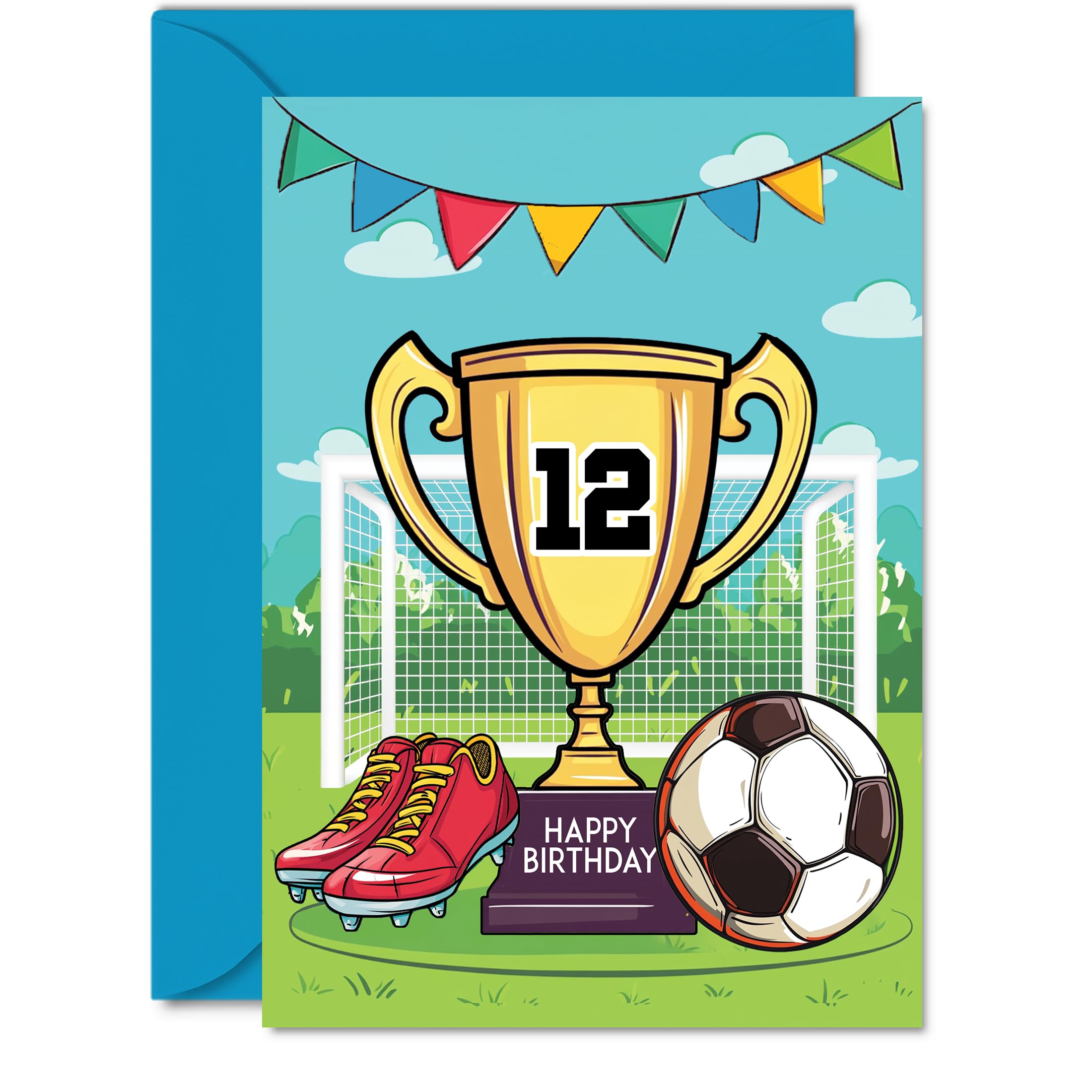 12th Birthday Card Boy - Champions Winners Trophy - Football Birthday Card for 12 Year Old Boy, Age 12 Boys Cards, A5 Footy Greeting
