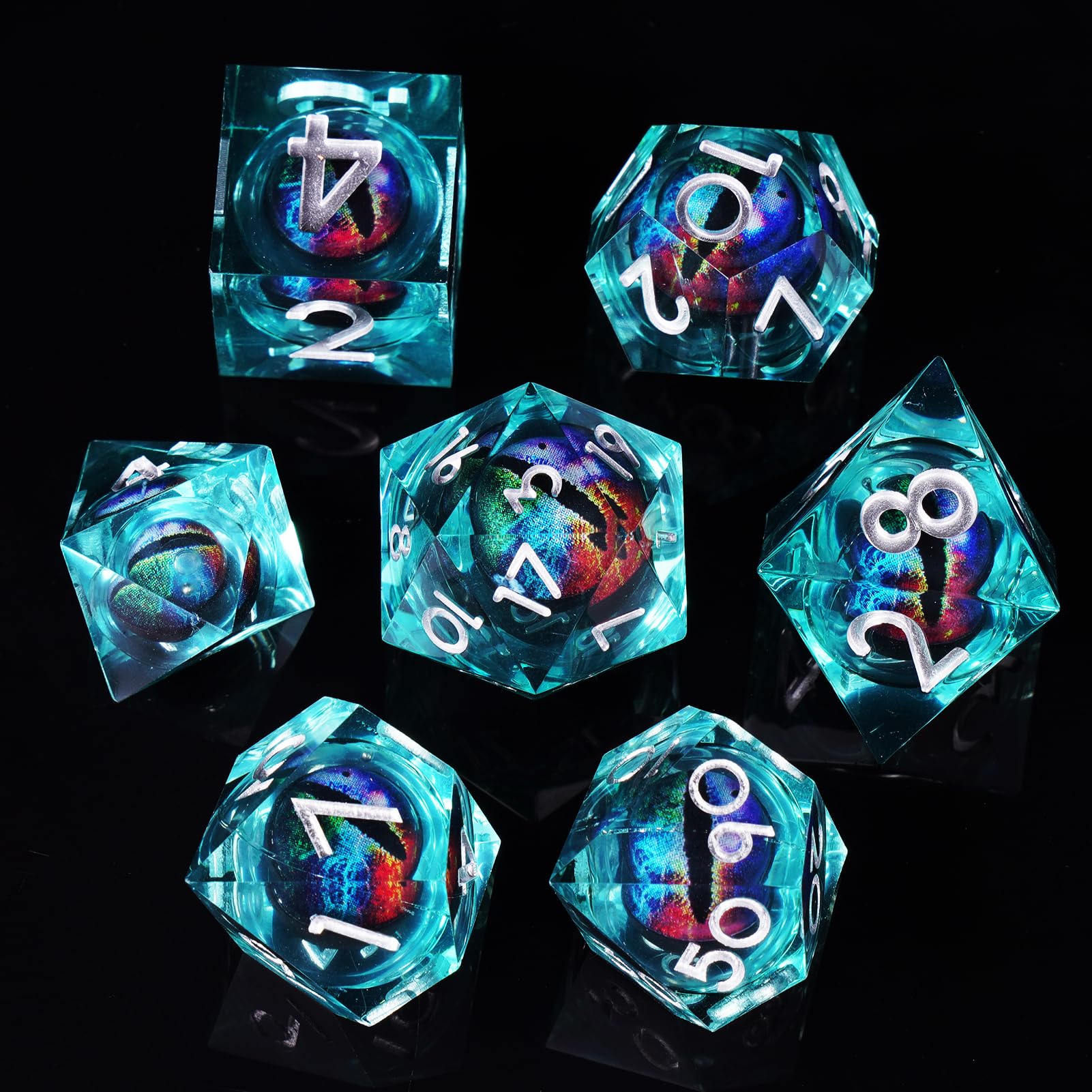 ORUZA 7 PCS Dragon Eye DND Dice Liquid Core D&D Dice Resin Sharp Edge Polyhedral D&D Dice Set for Dungeons and Dragons Role Playing Die D20 D12 D10 D8 D6 D4 D% - Image 2