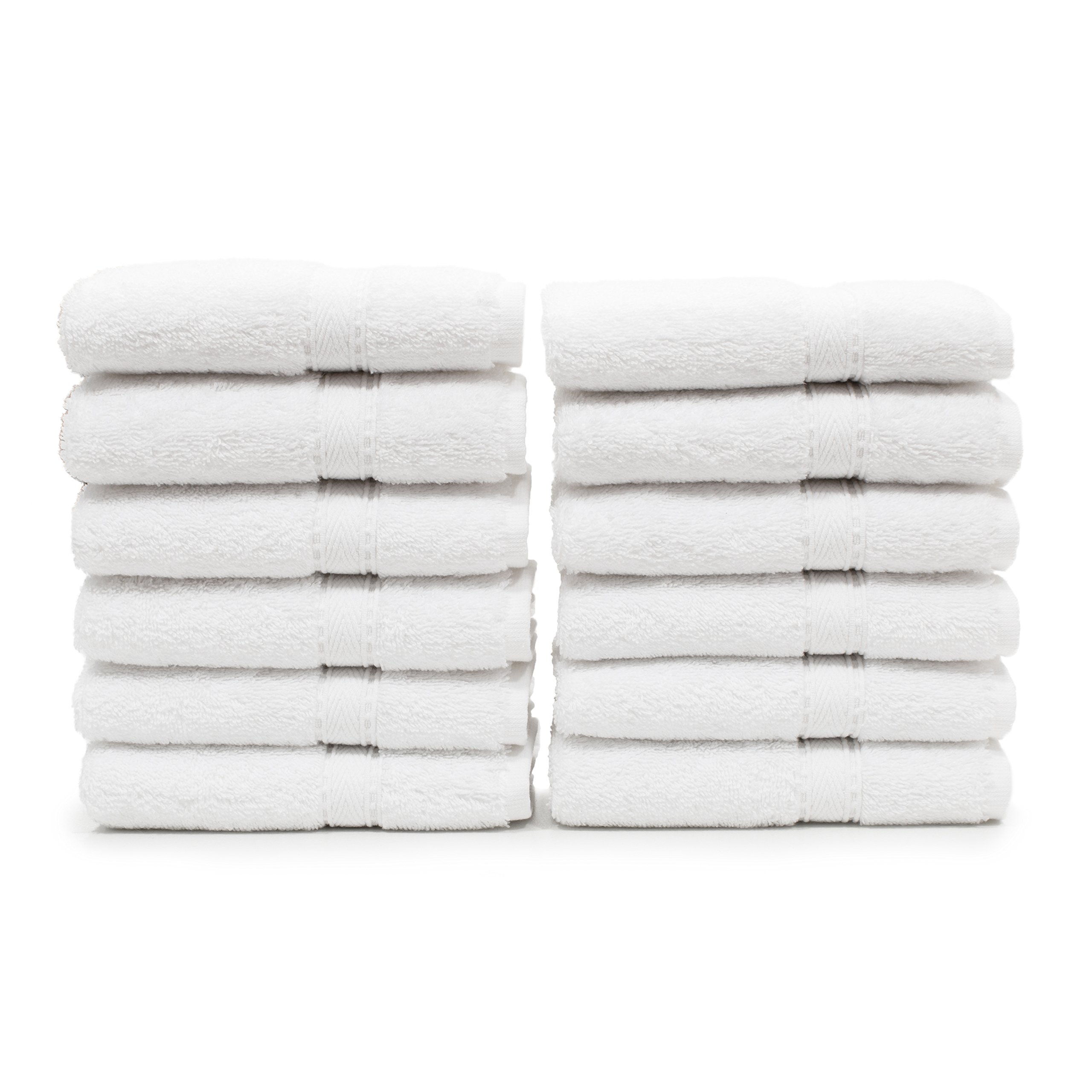 LT Elite Luxury Hotel & Spa Collection Premium Turkish Terry Cotton Washcloth Set, 12 Washcloths, White