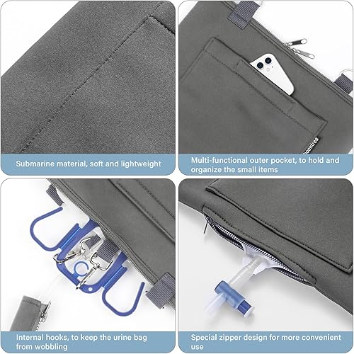 Miniatura 5 de Soporte para bolsa de drenaje de orina, fundas para bolsa de catéter con funda de tubo con cremallera y correa ajustable, tela de buceo suave, fácil