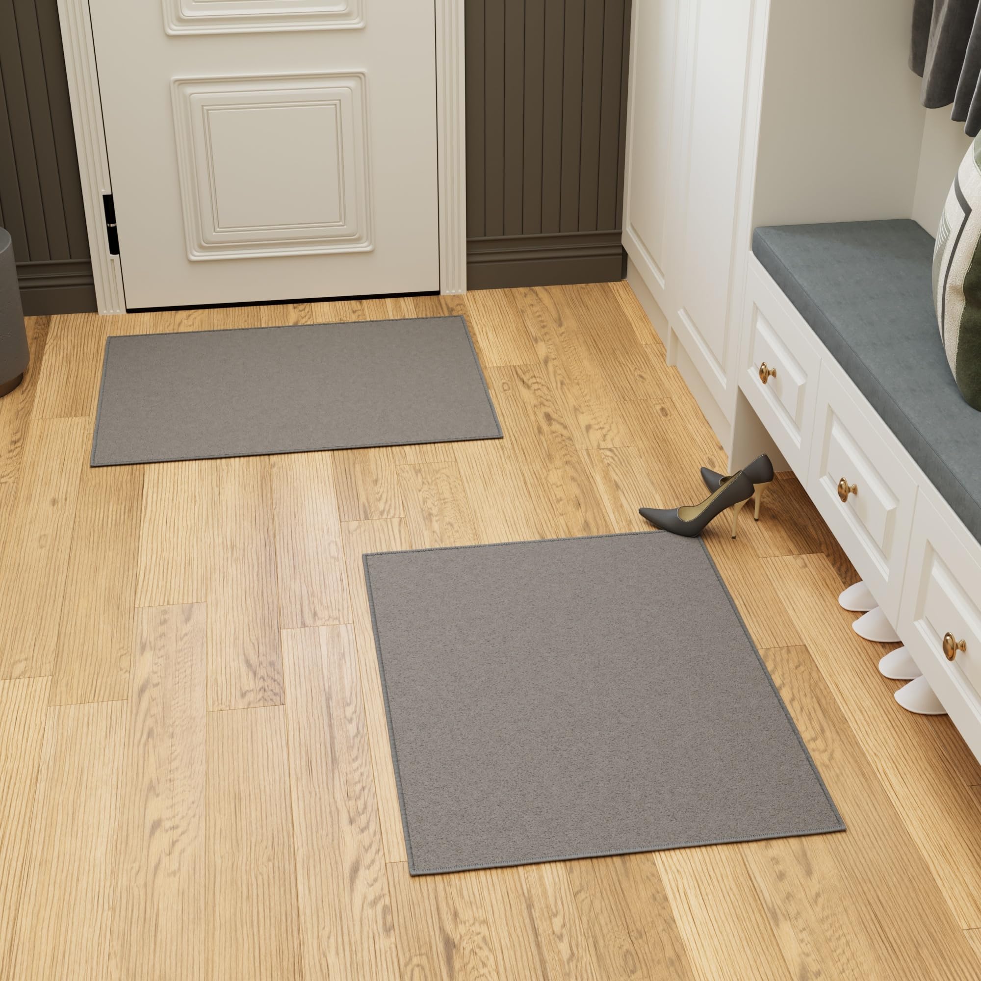Ottomanson Rugs for Entryway 2'3" x 3' - 2 Pack Non Slip Solid Small Area Rugs Durable Front Door Mat Rug Stain Resistant Entrance Rugs for Bathroom