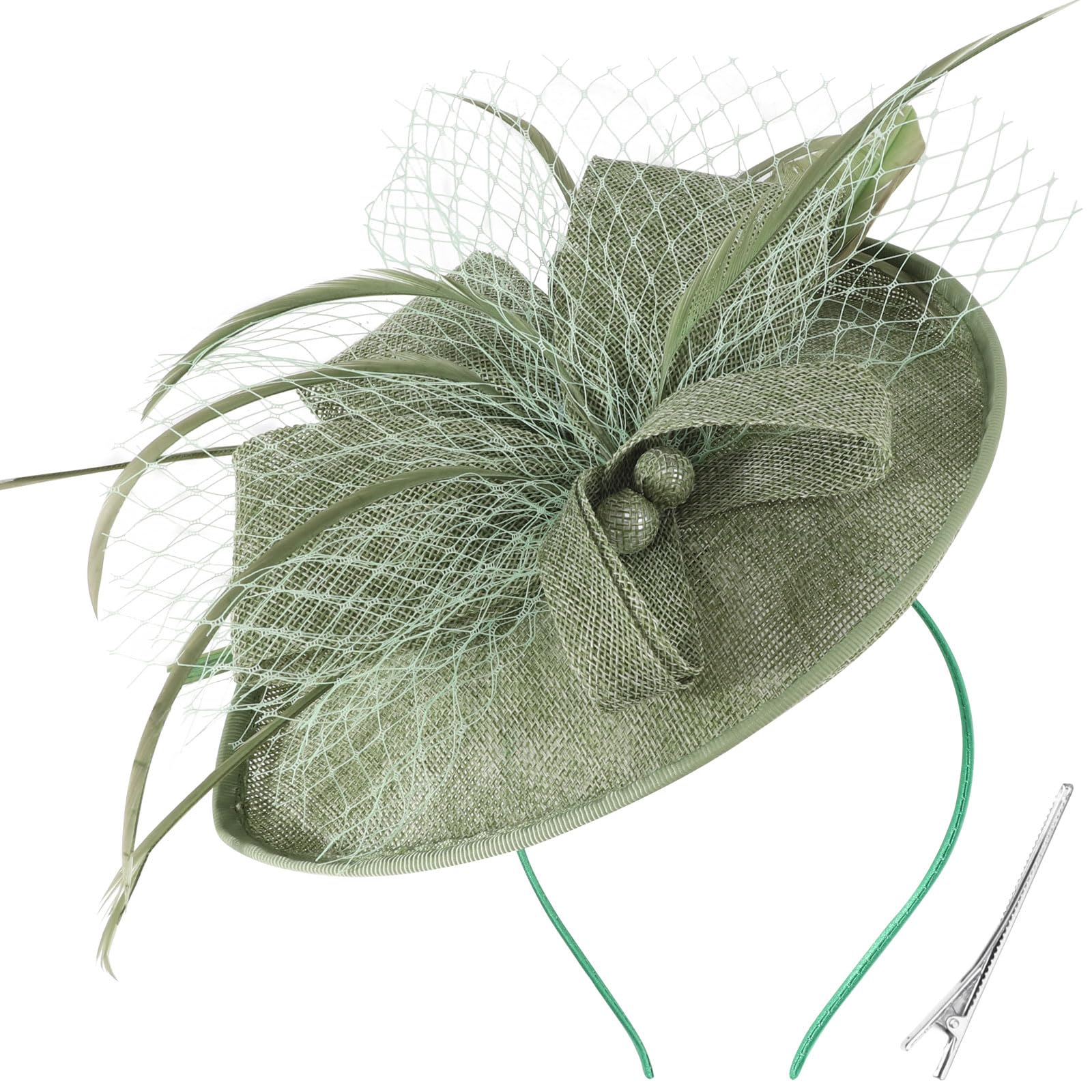 DRESHOW Flower with Single Arrow Feather Fascinators Hat Headband and a Forked Clip Bridal Headwear Derby Fascinator Pillbox Hat Headdress for Girls & Women