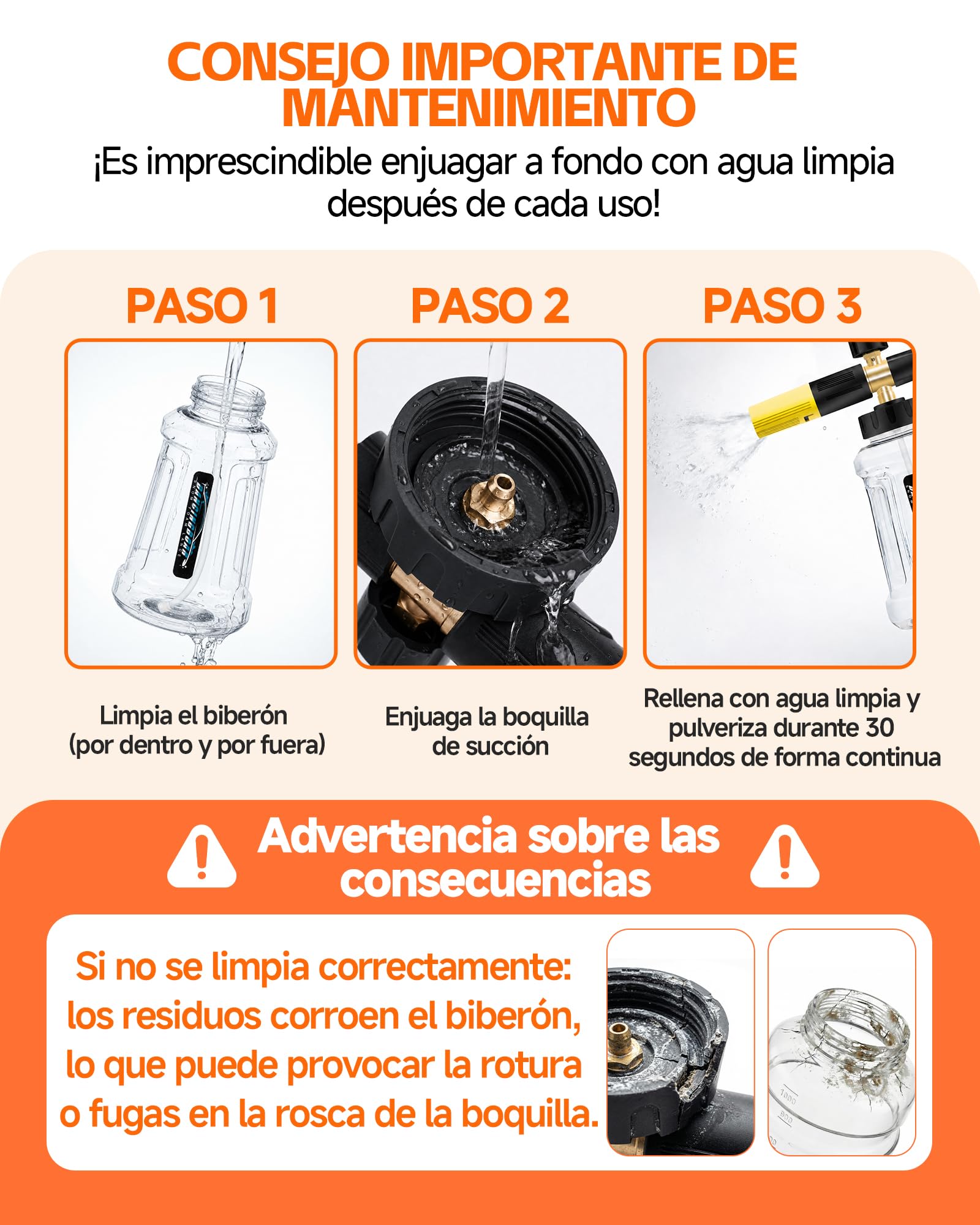 Lanza de Espuma de Nieve para Lavadora a Presión Karcher K Series K2 K3 K4 K5 K6 K7, 1L Cañón de Espuma de Nieve Dispensador de Jabón con Pulverización Ajustable Mejorada Boquilla (Negro y Amarillo)