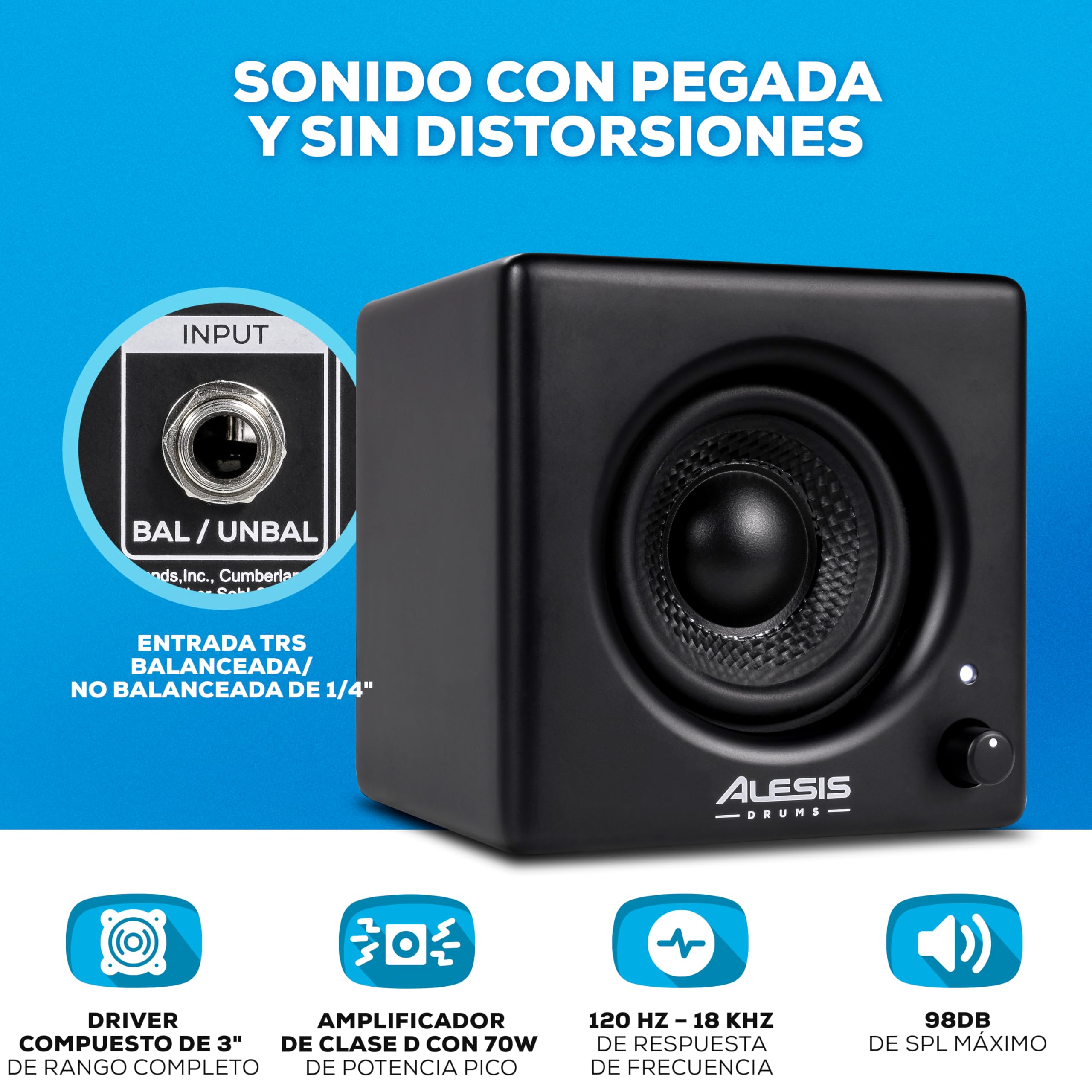 Alesis Nitro Max y Amp - Batería Electrónica con Parches de Malla, Caja de Doble Zona de 10", Bluetooth, USB MIDI, y Altavoz Monitor Compacto de 70W, Montable en Rack