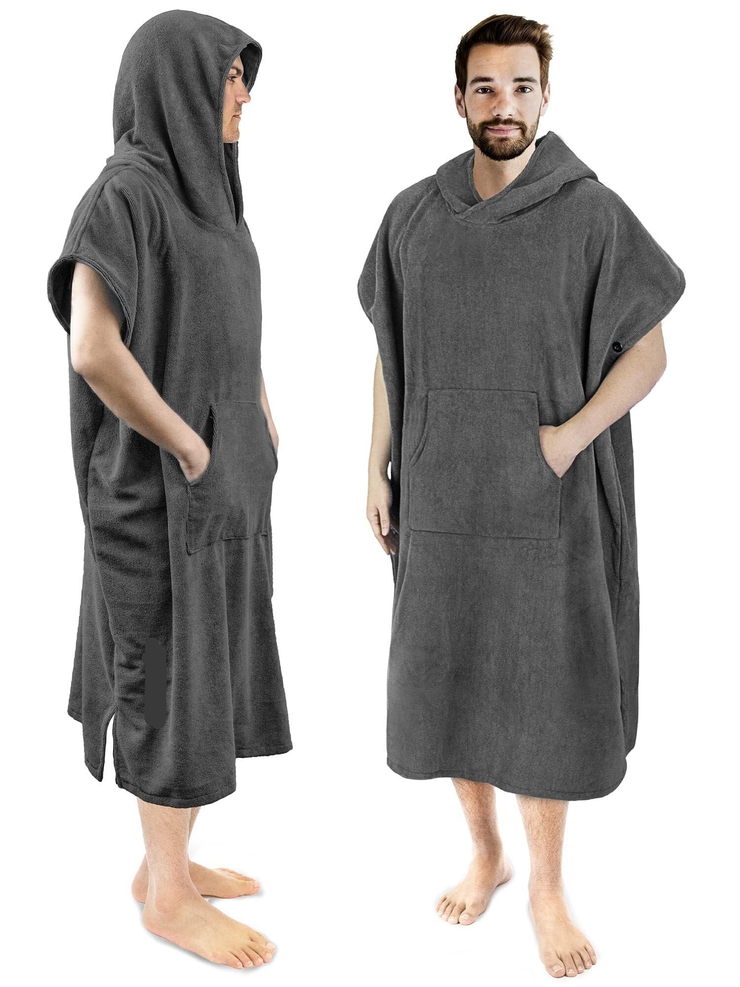 Générique Poncho de Surf, Poncho de Plage Adulte Poncho Surf avec Capuche, Serviette Change Séchage Rapide Plage, Natation,Les Sports Plein Air, for Hommes, Absorbante Portable Poche(Gray)