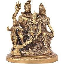 Lord Shiva Parvati and Ganesha Brass Statue Shiva Parriver Idol Statue 6" Tall