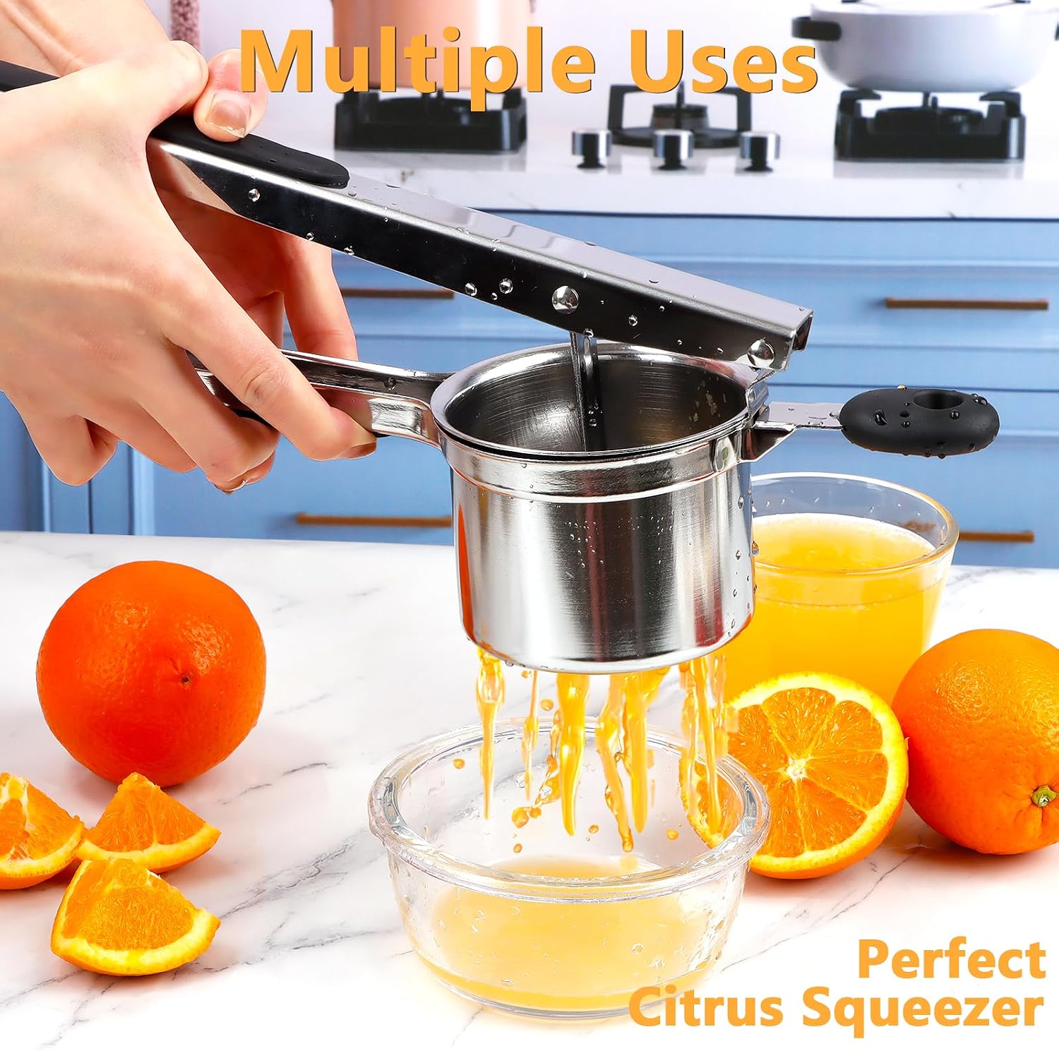 KAYCROWN Potato Ricer With 3 Discs, Heavy Duty Stainless Steel Potato Masher and Ricer for Mashed Potatoes Tool, Lemon Squeezer Spaetzle Maker