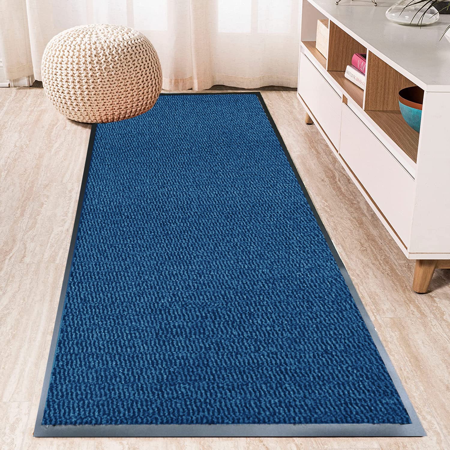 TrendMakers Hardwearing Heavy Duty PVC Edge Rubber Barrier Mat Dirt Trapper Entrance Door Kitchen Floor Runners Mats Rugs | Blue/Black 60cm x 120cm | POLYPROPYLENE PILE โ image 1
