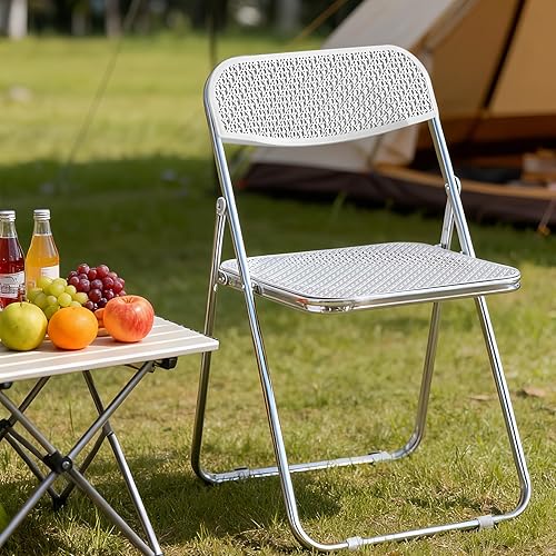 Miniatura 3 de Paquete de 6 sillas plegables, con marco de acero de capacidad de 350 libras, sillas plegables para exteriores e interiores, sillas portátiles de