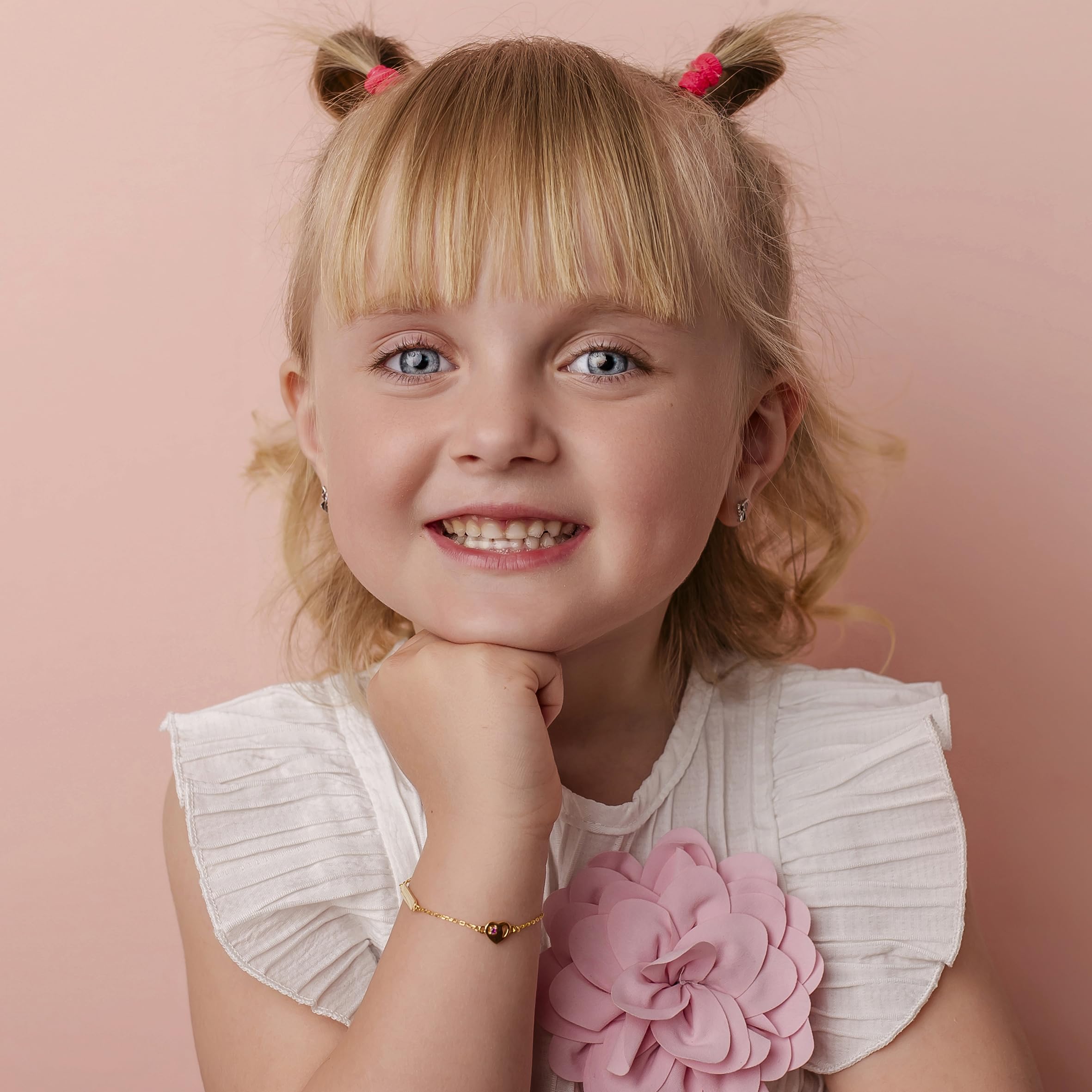 Sakrami Bracciale per Bambini Personalizzabile in Argento 925, Targa con Nome e Cuore con Zircone Fuxia, Placcato Oro o Rodio Regalo per Compleanno Comunione Cresima o Nascita Scatola